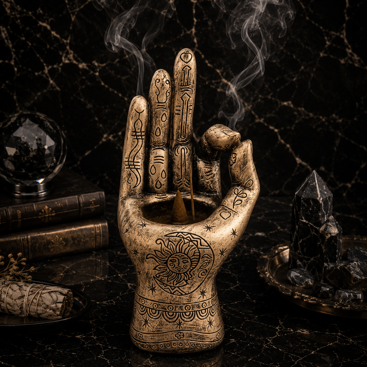 The Hand of Wisdom Incense Burner - Golden Bronze