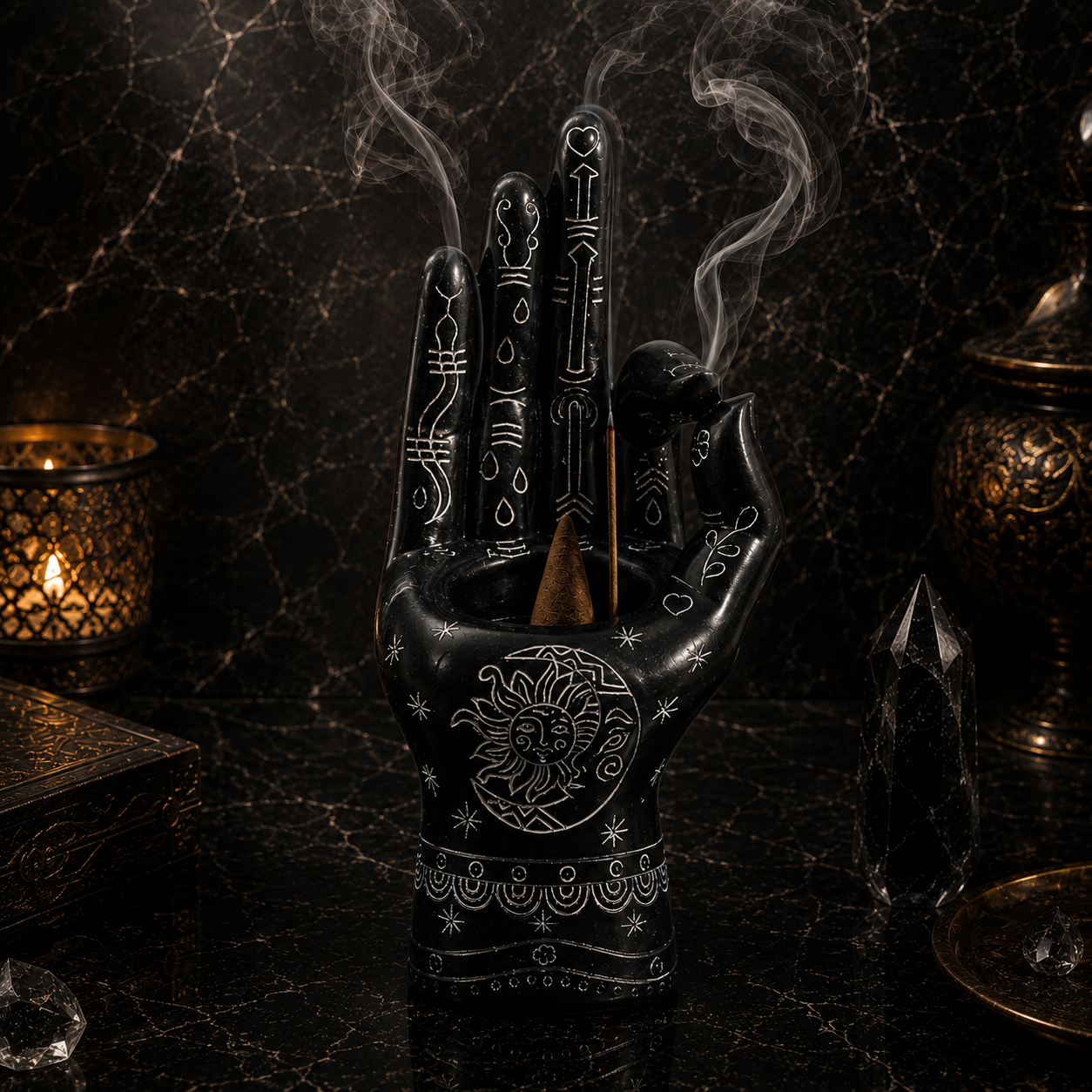 The Hand of Wisdom Incense Burner - Black Ebony