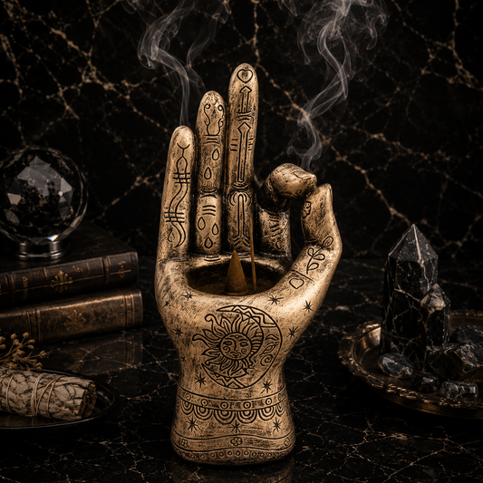 The Hand of Wisdom Incense Burner - Golden Bronze