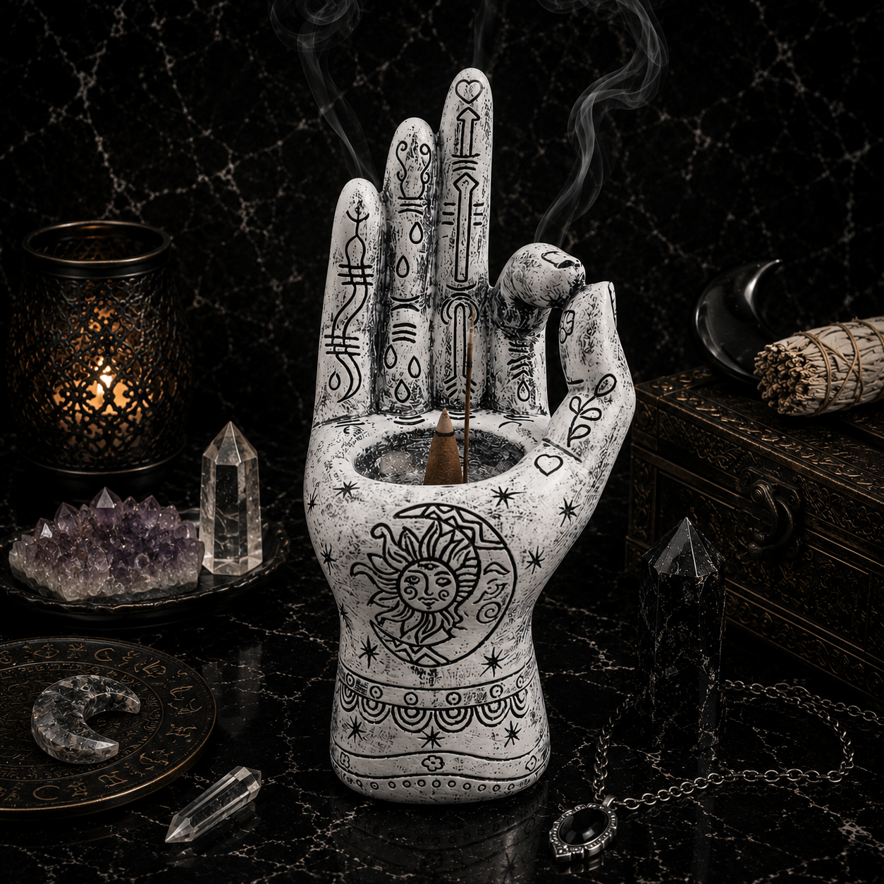 The Hand of Wisdom Incense Burner - Weathered White