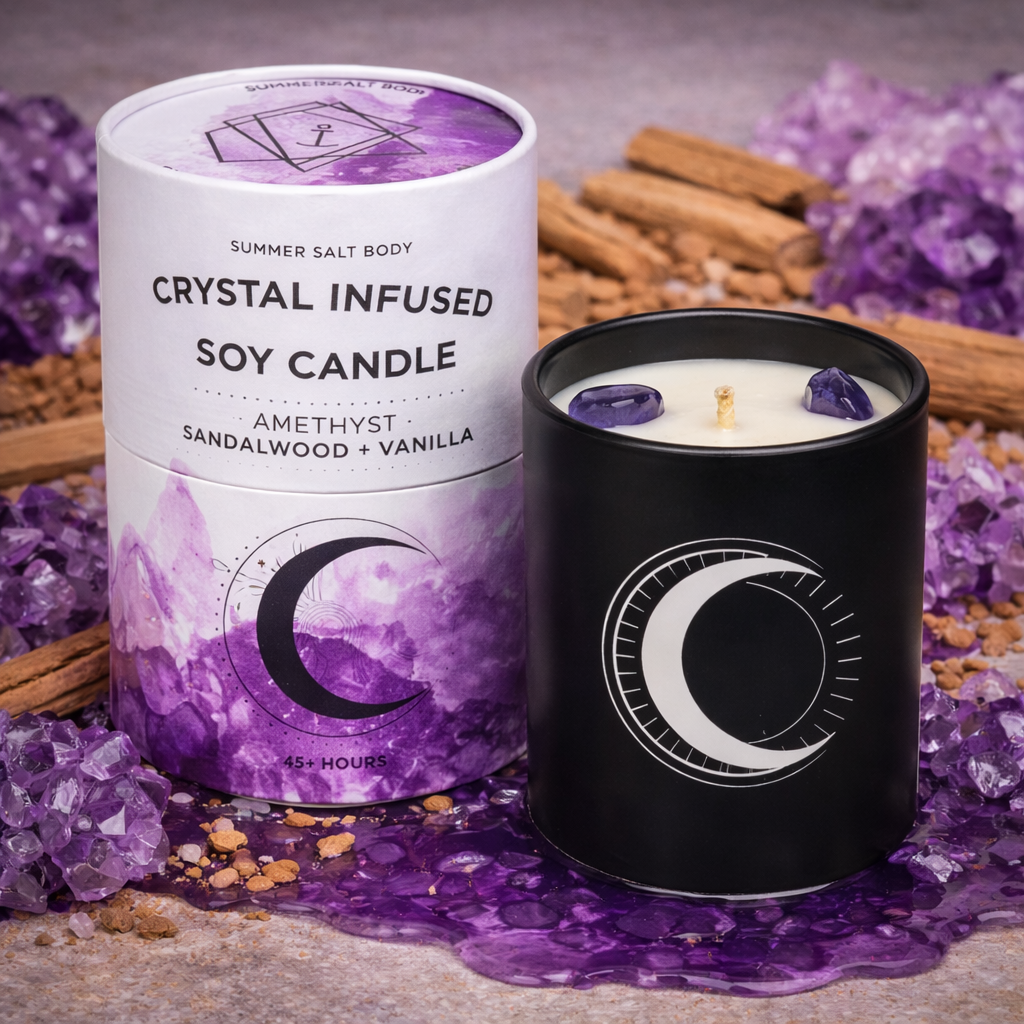 Crystal Infused Soy Candle - Amethyst x Sandalwood & Vanilla