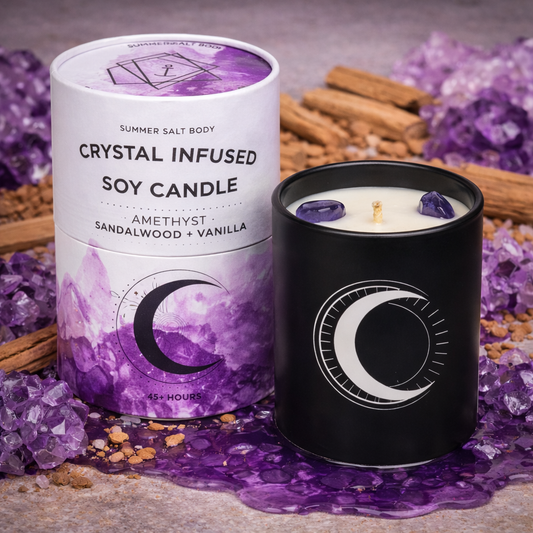 Crystal Infused Soy Candle - Amethyst x Sandalwood & Vanilla