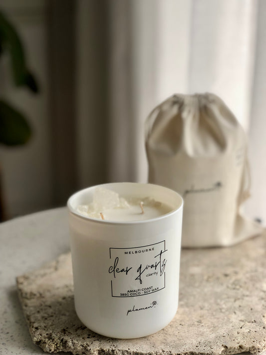 XL TWO WICK CLEAR QUARTZ CRYSTAL INFUSED CANDLE