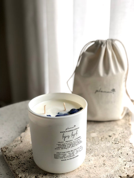 XL TWO WICK LAPIS LAZULI CRYSTAL INFUSED CANDLE
