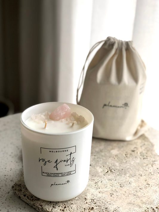 XL TWO WICK ROSE QUARTZ CRYSTAL INFUSED CANDLE