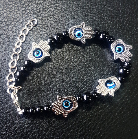 Evil Eye Bracelet Charm - Black Beads Blue Eyes